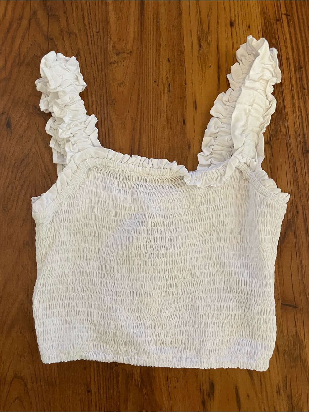Forever 21 White Smocked Ruffle Strap Crop Top New With Tag
